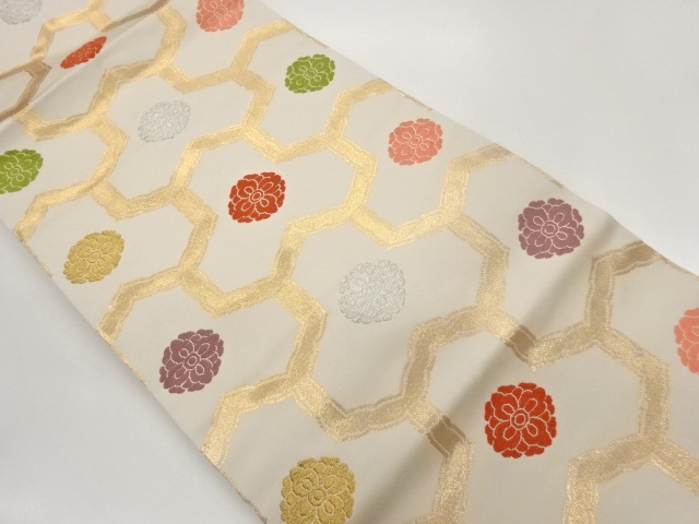 JAPANESE NAGOYA OBI / WOVEN BISHAMON KIKKO PATTERN